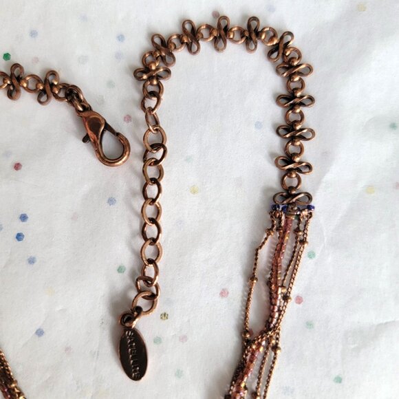 SATELLITE PARIS VINTAGE AMETHYST FACETED GLASS STONE PENDANT W/COPPER NECKLACE - Picture 7 of 7